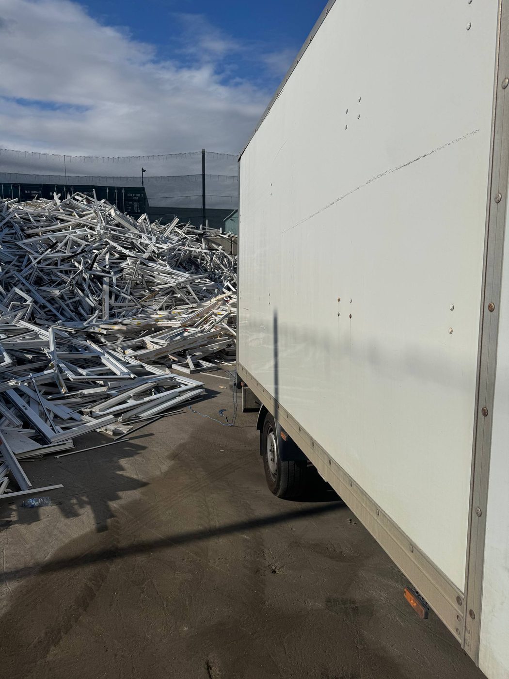 The PVC Recovery UK Luton van alongside a frame pile